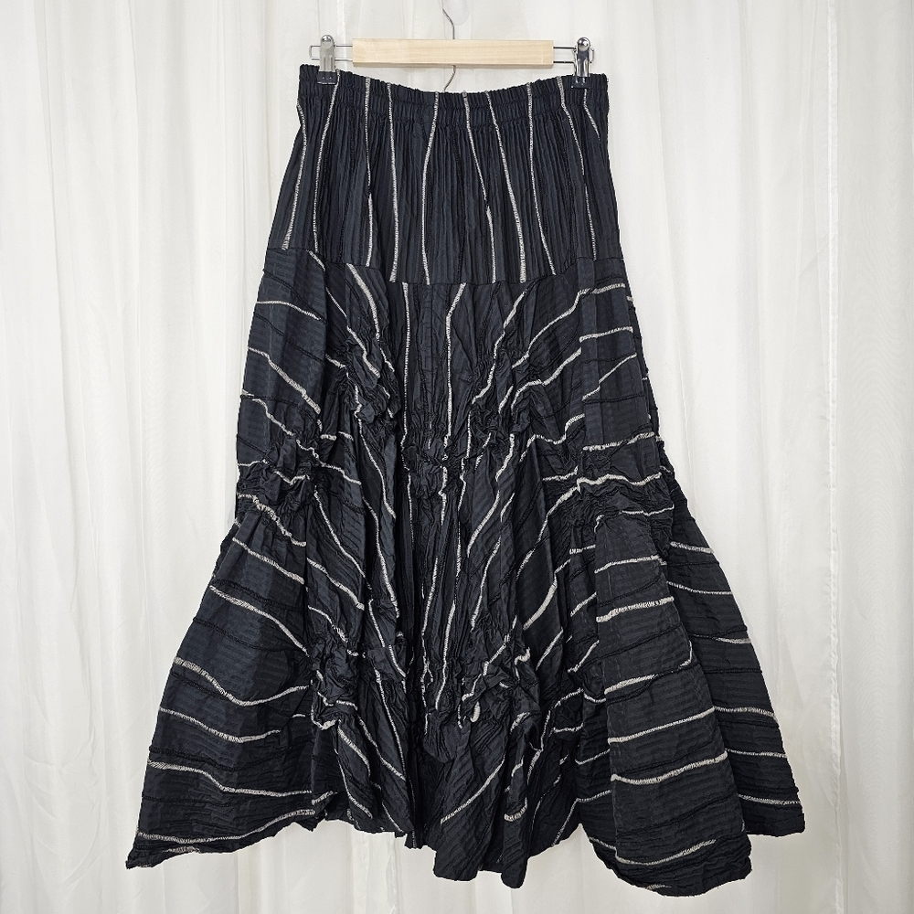 Dress To Kill Black Gathered Crinkle Long Skirt Gray Stitch Seams Size 1 - Picture 6 of 8
